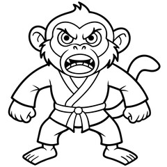 Angry Karate monkey White Background line art vector illustration