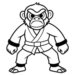 Angry Karate monkey White Background line art vector illustration