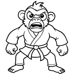 Angry Karate monkey White Background line art vector illustration