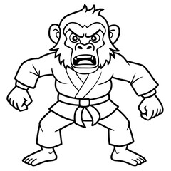 Angry Karate monkey White Background line art vector illustration