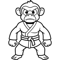 Angry Karate monkey White Background line art vector illustration