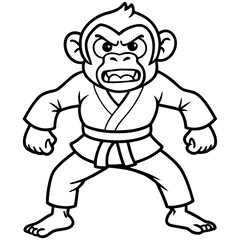 Angry Karate monkey White Background line art vector illustration