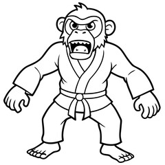 Angry Karate monkey White Background line art vector illustration