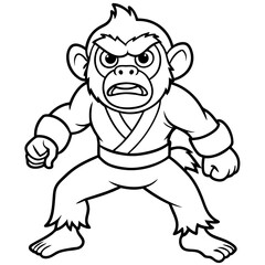 Angry Karate monkey White Background line art vector illustration