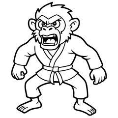 Angry Karate monkey White Background line art vector illustration