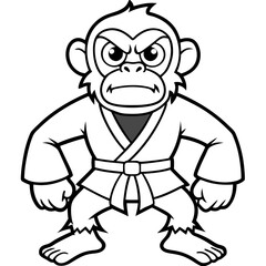 Angry Karate monkey White Background line art vector illustration