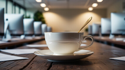 Fototapeta premium Cup of coffee on a table | Business Background 2024