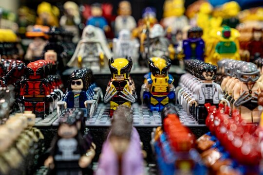 Chicago, IL, USA - 08.21.2024
- Rows and rows of many Lego minifigures featuring Disney, Marvel, and DC characters
