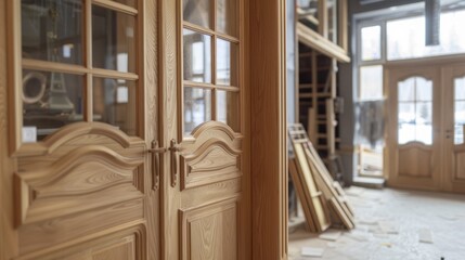 Close-up of Ornate Wooden Doors in a Workshop
