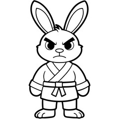 Angry Karate bunny White Background line art vector illustration