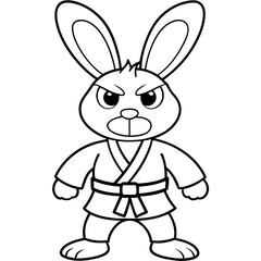 Angry Karate bunny White Background line art vector illustration