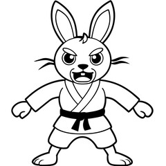 Angry Karate bunny White Background line art vector illustration