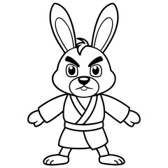 Angry Karate bunny White Background line art vector illustration
