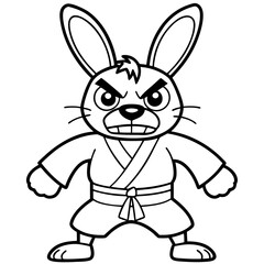 Angry Karate bunny White Background line art vector illustration