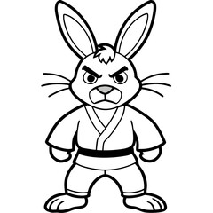 Angry Karate bunny White Background line art vector illustration