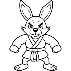 Angry Karate bunny White Background line art vector illustration