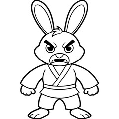 Angry Karate bunny White Background line art vector illustration