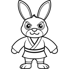 Angry Karate bunny White Background line art vector illustration