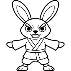Angry Karate bunny White Background line art vector illustration