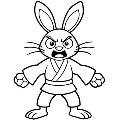 Angry Karate bunny White Background line art vector illustration