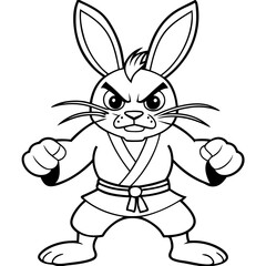 Angry Karate bunny White Background line art vector illustration