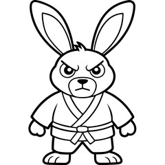 Angry Karate bunny White Background line art vector illustration