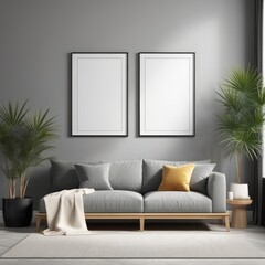 close up of mockup poster frame with modern minimalist interior background in bright white color, 3d rendering