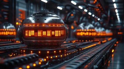 Naklejka premium futuristic automated warehouse with hovering delivery drones holographic inventory displays float above smart conveyor belts while robotic arms sort packages with precision