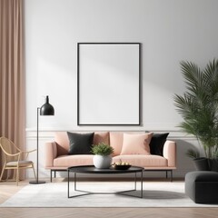 close up of mockup poster frame with modern minimalist interior background in bright white color, 3d rendering