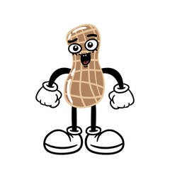 Cute peanut mascot character cartoon. Vector stock illustration isolated on white background
