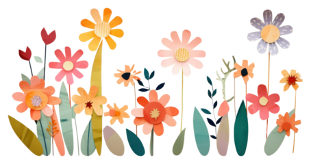 PNG colorful flowers, paper craft element, transparent background