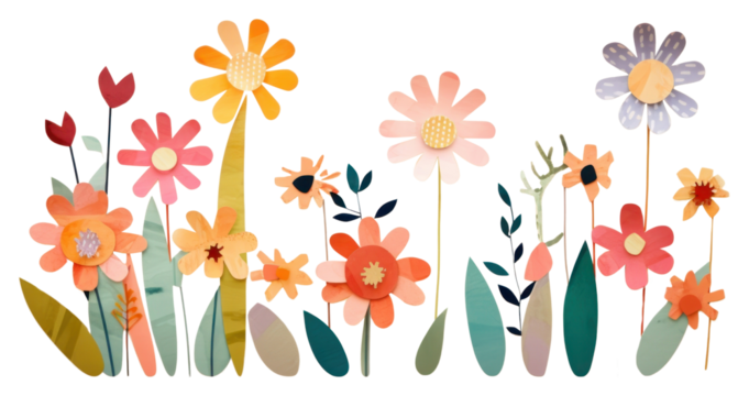 PNG colorful flowers, paper craft element, transparent background