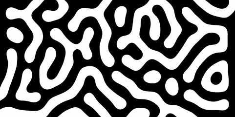 Abstract Turing organic wallpaper with background. Turing reaction diffusion monochrome seamless pattern with chaotic motion. Natural seamless line pattern. Linear design with biological shapes.