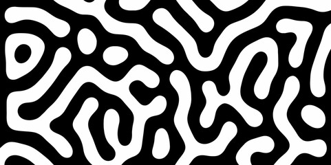 Abstract Turing organic wallpaper with background. Turing reaction diffusion monochrome seamless pattern with chaotic motion. Natural seamless line pattern. Linear design with biological shapes.