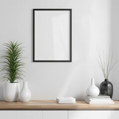 close up of mockup poster frame with modern minimalist interior background in bright white color, 3d rendering