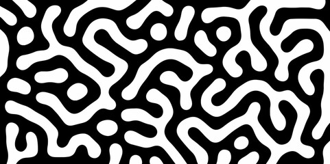 Abstract Turing organic wallpaper with background. Turing reaction diffusion monochrome seamless pattern with chaotic motion. Natural seamless line pattern. Linear design with biological shapes.