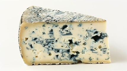 Large piece of blue cheese on a white background, isolated