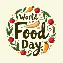 World Food Day illustration featuring vibrant vegetables and cheerful typography