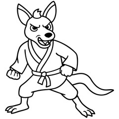 Angry Karate kangaroo White Background line art vector illustration