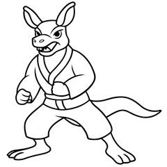 Angry Karate kangaroo White Background line art vector illustration