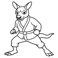 Angry Karate kangaroo White Background line art vector illustration