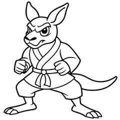 Angry Karate kangaroo White Background line art vector illustration