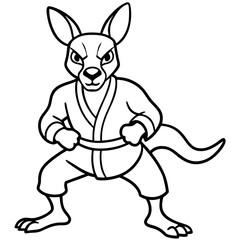 Angry Karate kangaroo White Background line art vector illustration