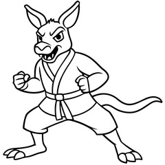 Angry Karate kangaroo White Background line art vector illustration