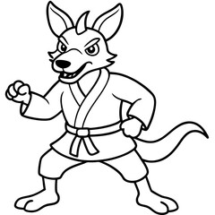 Angry Karate kangaroo White Background line art vector illustration