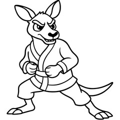 Angry Karate kangaroo White Background line art vector illustration
