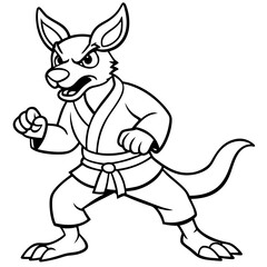 Angry Karate kangaroo White Background line art vector illustration
