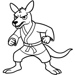 Angry Karate kangaroo White Background line art vector illustration