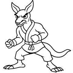 Angry Karate kangaroo White Background line art vector illustration
