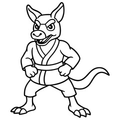 Angry Karate kangaroo White Background line art vector illustration